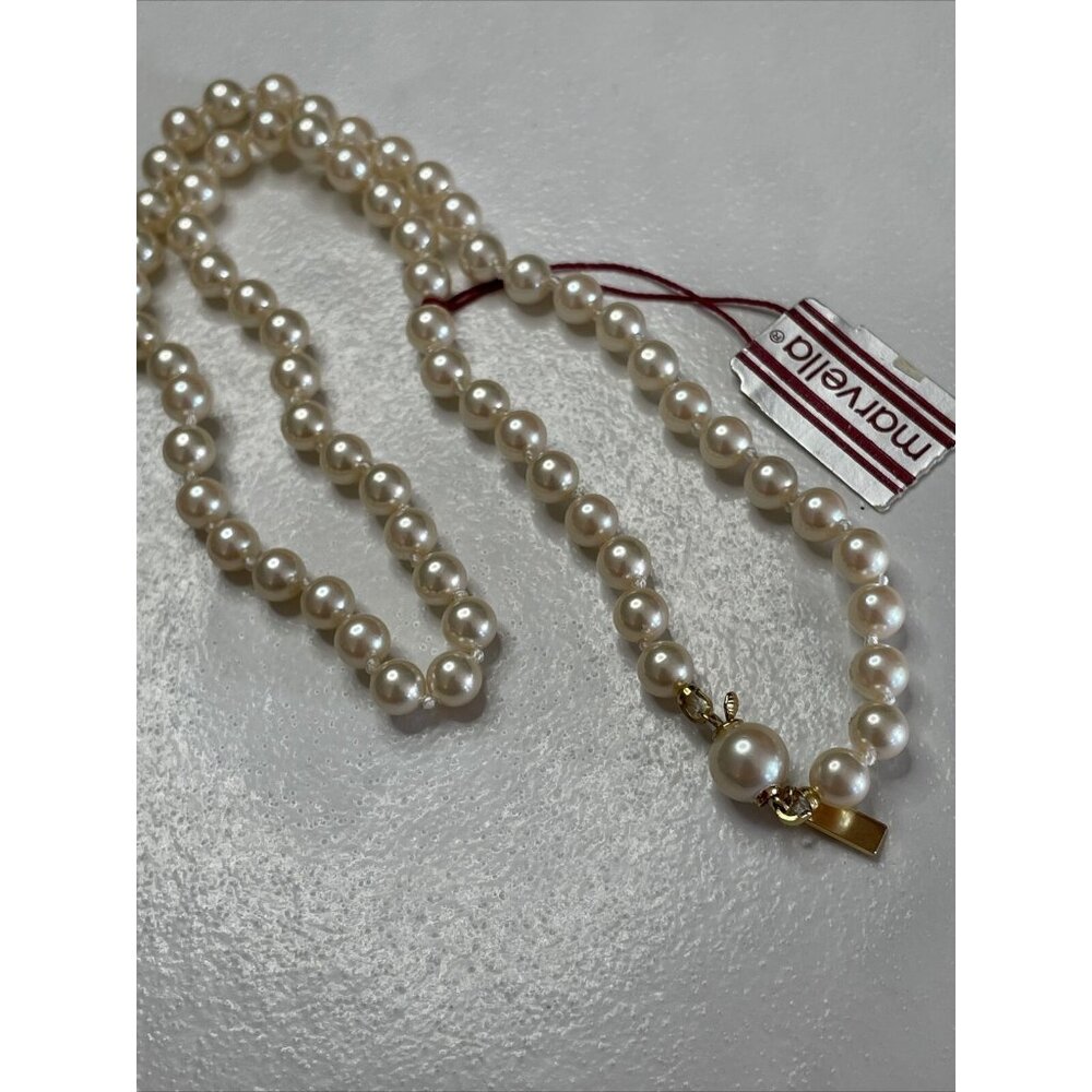 Marvella Vintage Faux Pearl Necklace‎ Strand Thread Knot Signed NOS